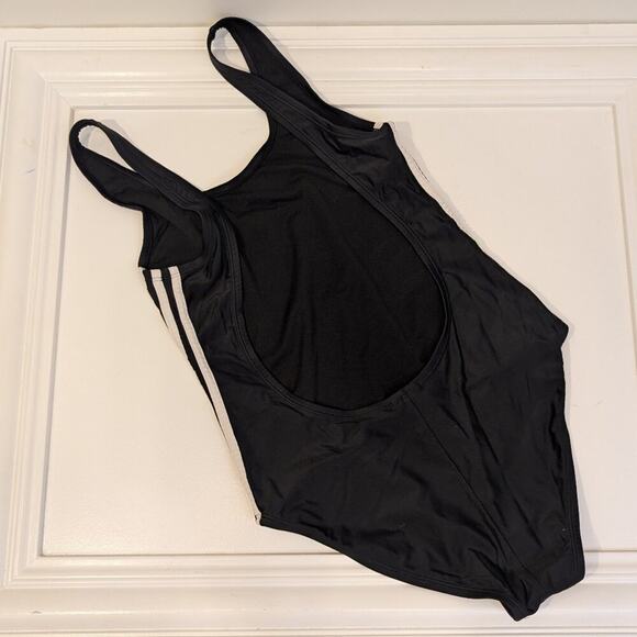 Adidas Women Swimsuit Solid Logo One-Piece Black White Plunge Back - Size M - Picture 2 of 7